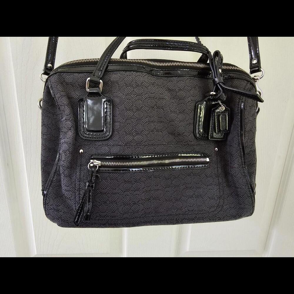 COACH 25047 Poppy Mini Oxford Convertible Satchel Black Signature Canvas Leather
